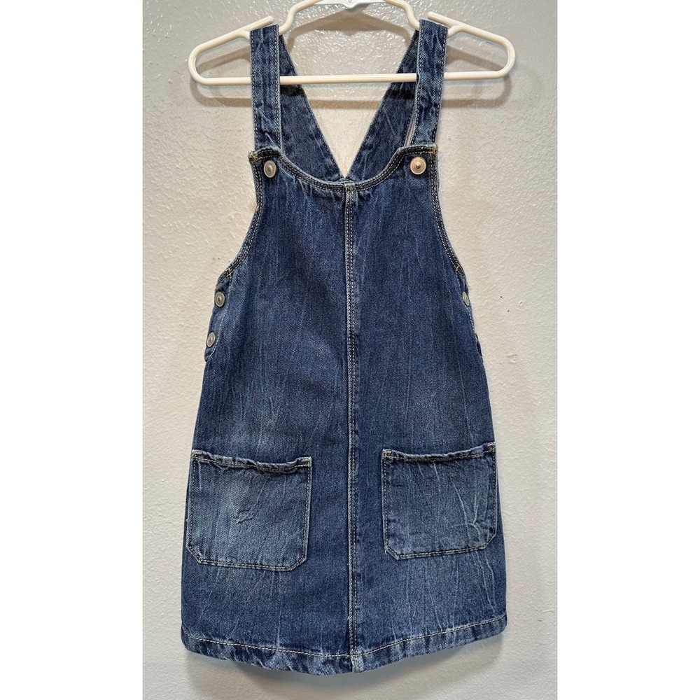 Wonder Nation Overall Denim Dress Girls Size 5T Dark Blue Front Pockets Side Btn
